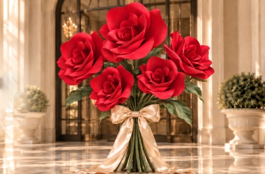 Bó hồng đỏ thủ công khổng lồ