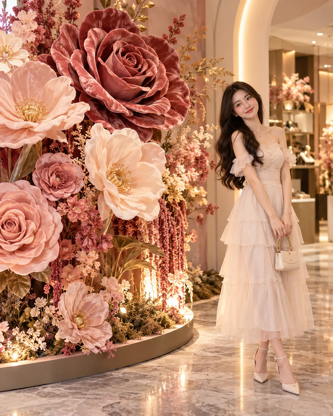 Góc check-in 20/10 cho spa salon với hoa khổng lồ