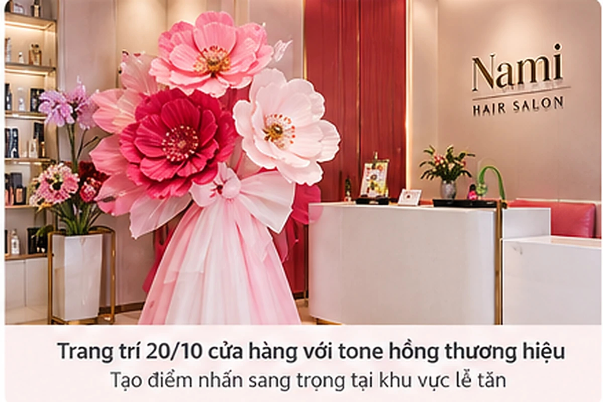 Hoa khổng lồ theo màu thương hiệu hồng trang trí 20/10 cửa hàng